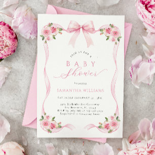 Invitation au Baby shower floral rose