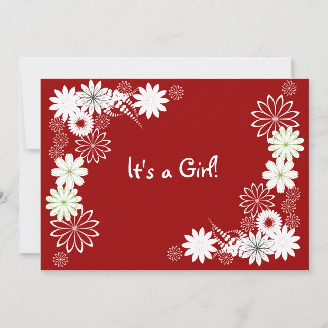 Invitation au Baby shower floral rouge et blanc (Devant)