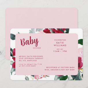 Invitation au Baby shower floral rouge et rose