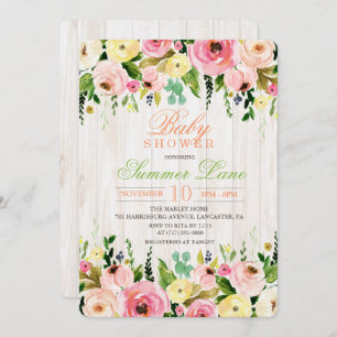 Invitation au Baby shower floral rustique