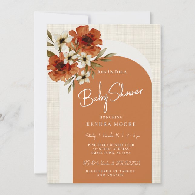 Invitation au Baby shower floral Terre (Devant)