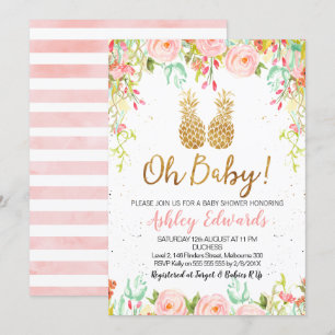 Invitation au Baby shower floral tropical des fill