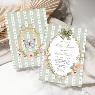 Invitation au Baby shower Floral Vintage Boho Sage