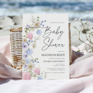 Invitation au Baby shower floral Violet et rose