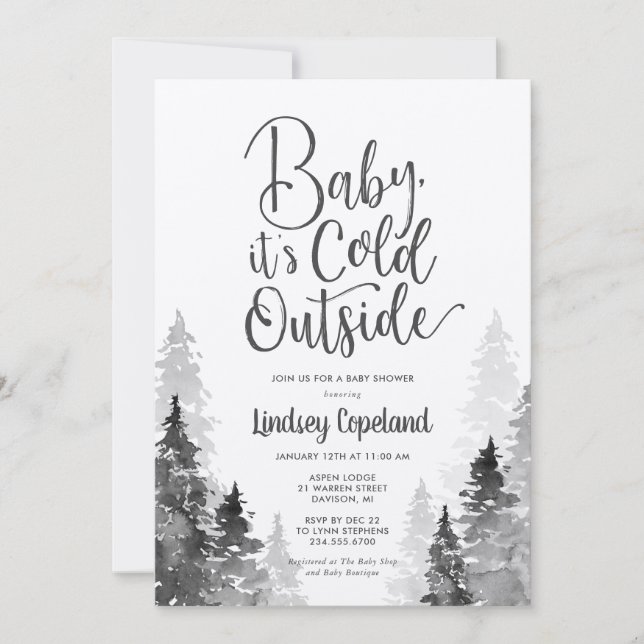 Invitation au Baby shower forestier d'hiver (Devant)