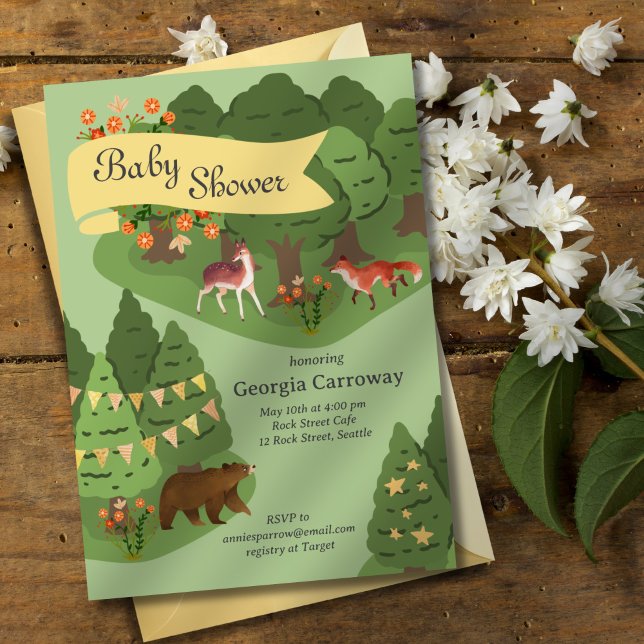 Invitation au Baby shower forestier Storybook (Créateur téléchargé)