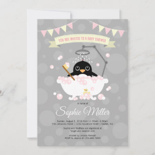 Invitation au Baby shower Girl Penguin