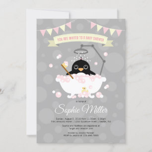 Invitation au Baby shower Girl Penguin