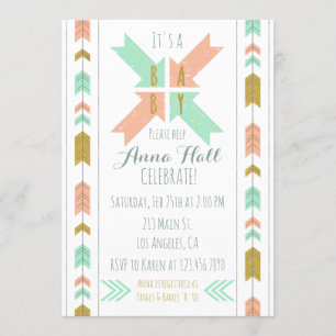Invitation au Baby shower Gold Tribal Arrow