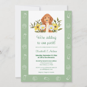 Invitation au Baby shower Green Golden Doodle Dog
