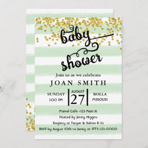 Invitation au Baby shower Green Watercolor Stripes