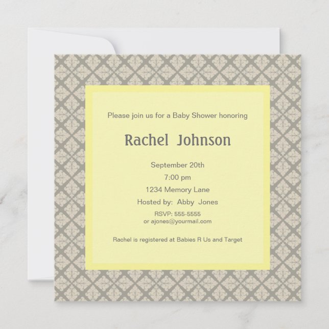 Invitation Au Baby shower Gris Et Jaune (Devant)