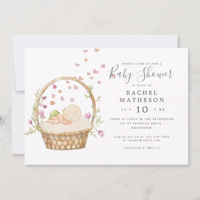 invitation au baby shower historique de l'aquarell (Devant)