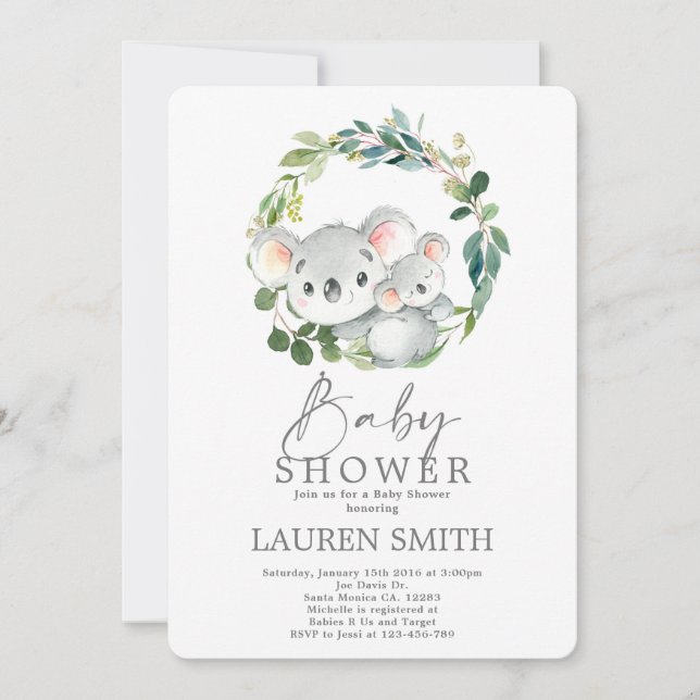 Invitation au Baby shower Koala (Devant)