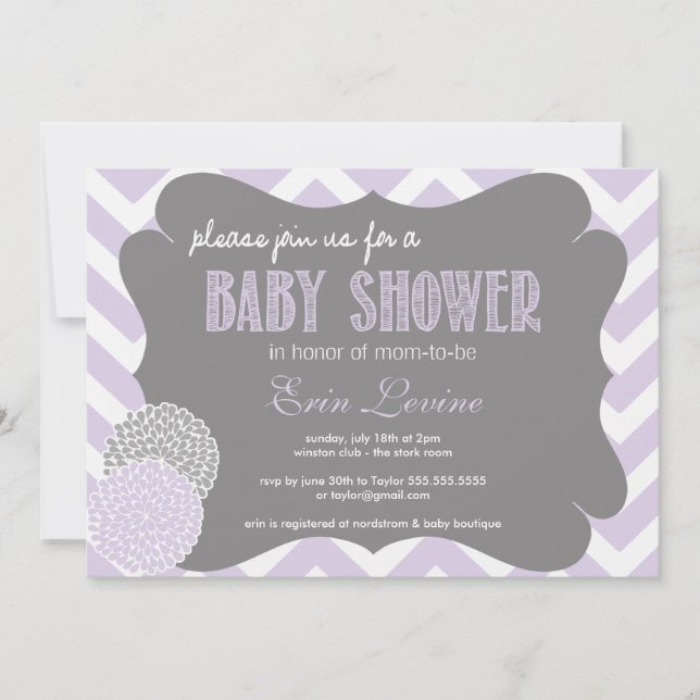 Invitation au Baby shower Lavender Chic Chevron (Devant)