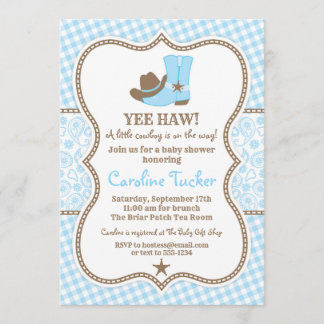 Invitation au Baby shower Little Cowboy bleu et ma