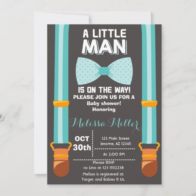Invitation au Baby shower Little Man (Devant)