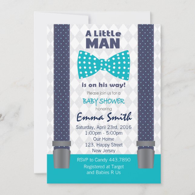 Invitation au Baby shower Little Man (Devant)