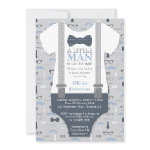 Invitation au Baby shower Little Man, bleu marine,