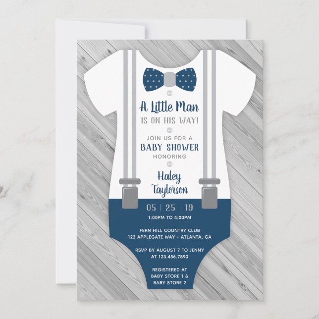 Invitation au Baby shower Little Man, bleu marine, (Devant)