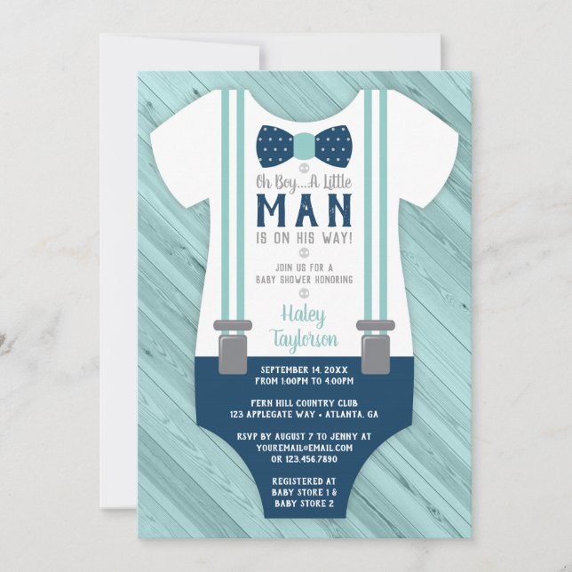 Invitation au Baby shower Little Man, bleu marine, (Devant)