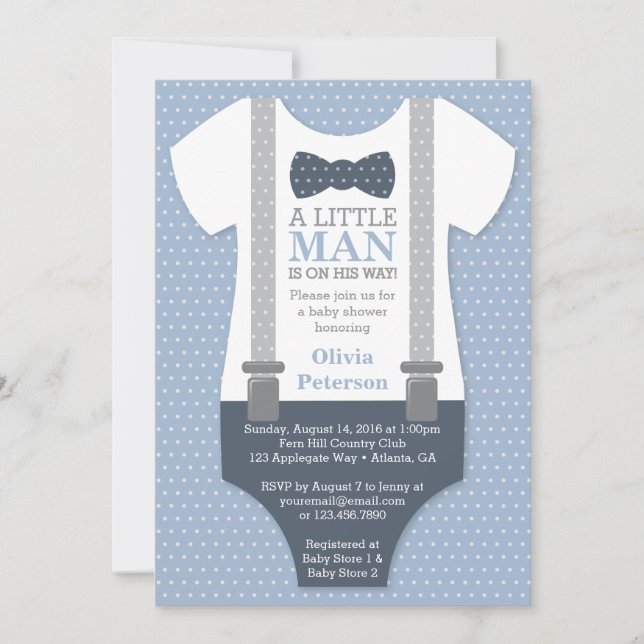Invitation au Baby shower Little Man, bleu marine, (Devant)
