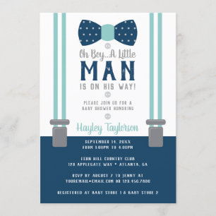 Invitation au Baby shower Little Man, bleu marine,