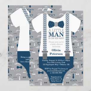 Invitation au Baby shower Little Man, bleu marine,