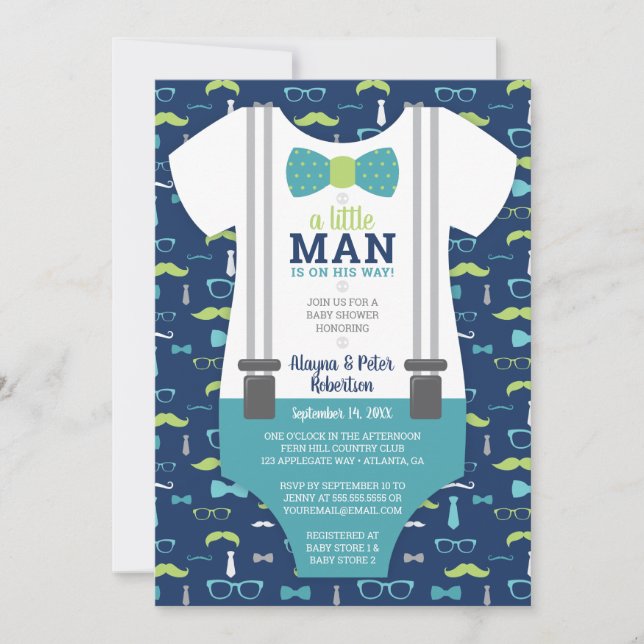 Invitation au Baby shower Little Man, Cravate Bow (Devant)