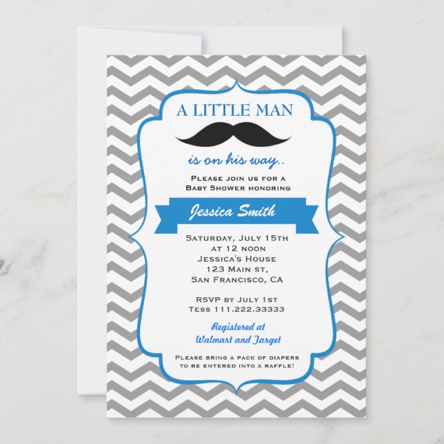 Invitation au Baby shower Little Man Mustache (Devant)