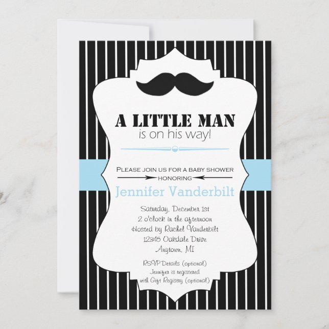 Invitation au Baby shower Little Man Mustache (Devant)