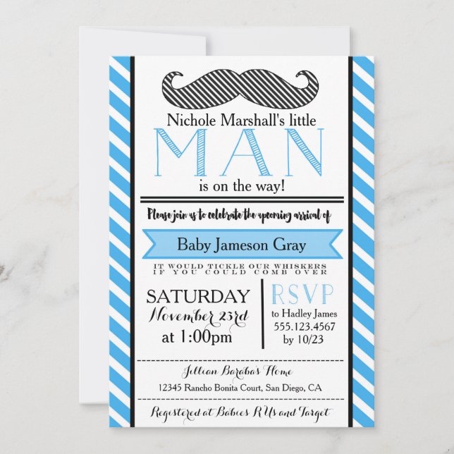 Invitation au Baby shower Little Man Mustache (Devant)
