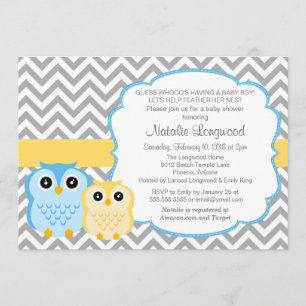 Invitation au Baby shower Little Owls, garçon