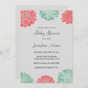 Invitation au Baby shower Mint et Coral Dahlia