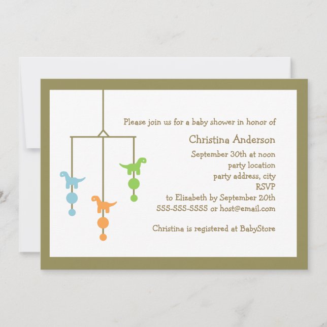 Invitation au Baby shower mobile Dinosaur (Devant)