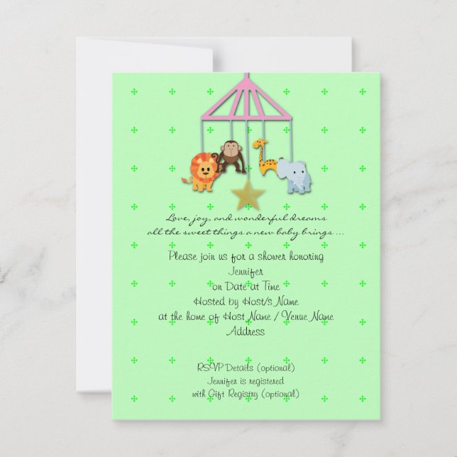 Invitation au Baby shower mobile Green Baby Animal (Devant)