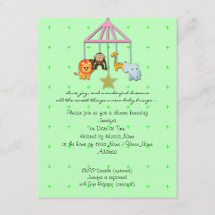 Invitation au Baby shower mobile Green Baby Animal