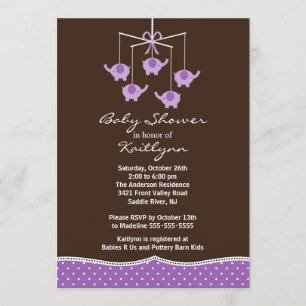 Invitation au Baby shower mobile Purple Elephant