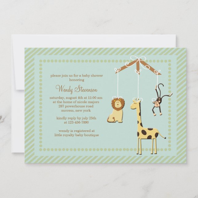 Invitation au Baby shower mobile Zoo (Devant)