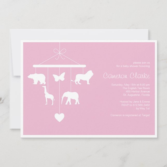 Invitation au Baby shower mobile Zoo (Devant)