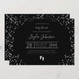 Invitation au Baby shower moderne, argenté et noir
