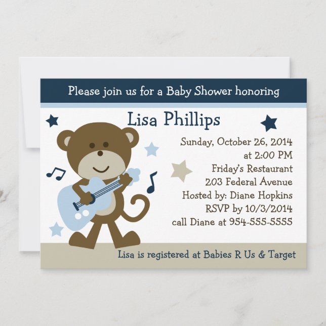 Invitation au Baby shower Monkey Rocker (Devant)