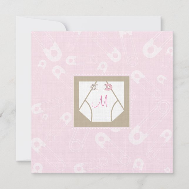 Invitation au Baby shower Monogramme de couches et (Devant)