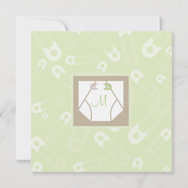 Invitation au Baby shower Monogramme de couches et (Devant)