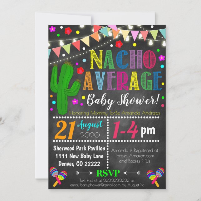 Invitation au Baby shower moyen Fiesta Nacho (Devant)