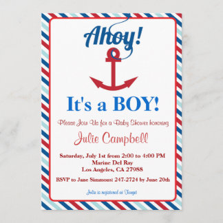 Invitation au Baby shower Nautical Ahoy Boy