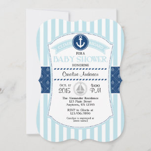 Invitation au Baby shower nautique bleu poudre