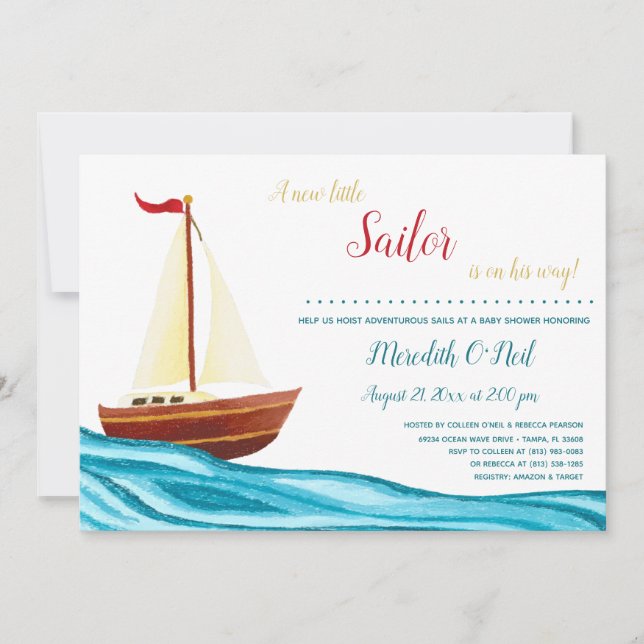 Invitation au Baby shower nautique de Little Sailo (Devant)