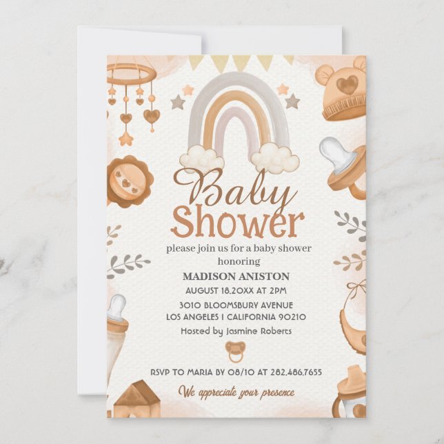 Invitation au Baby shower neutre | Cute Boho arc-e (Devant)