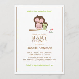 Invitation au Baby shower neutre Cute Owl et Mama